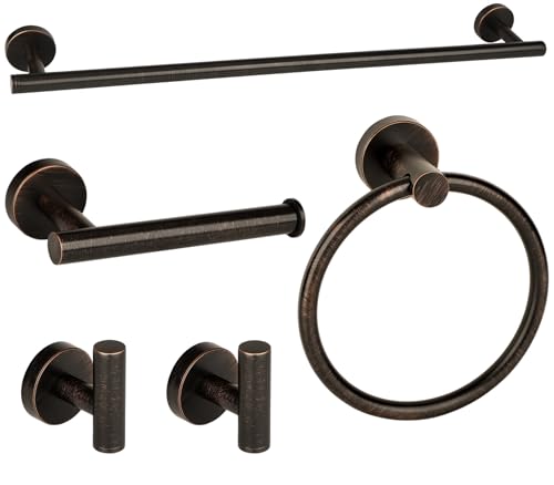 Oil Rubbed Bronze Bathroom Hardware Accessories Set 5 Piece, Stainless Steel Towel Bar Set 24 Inch,Toilet Paper Holder,Towel Ring Holder,Towel Rack Set,Brushed Bronze Bathroom Accessories Kit - color: Oil Rubbed Bronze