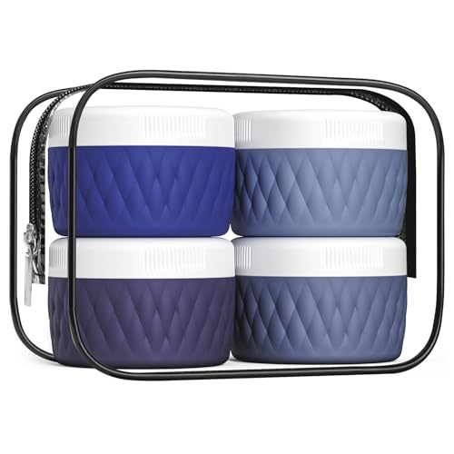 Kuangre Travel Containers for Toiletries, Silicone Cream Jars BPA-Free, TSA Approved 2oz Travel Size Containers, Leak-proof Silicone Jars with Lid for Cosmetic Face Hand Body Cream (4 Pack) - color: Blue, size: 2 Ounces