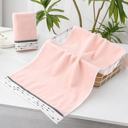 YiLUOMO Pink Hand Towels Tiny Furball Decorative Design Super Soft 100% Terry Cotton Highly Absorbent Hand Towel for Bathroom Home, Hotel, Spa (13 x 29 Inch, 2 Pieces) - color: Pink
