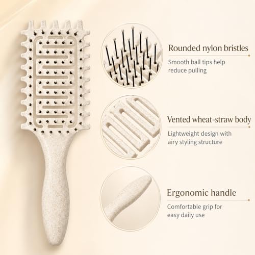 Curl Defining Brush for Curly Hair, Vented Detangling Hair Brush for Wet and Dry Styling, Curved Brush for Shaping and Smoothing Curl Clumps, Lightweight Hair Brush (2Pcs Beige) - color: 2Pcs Beige