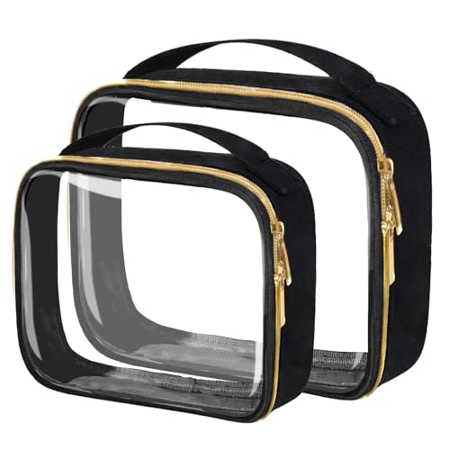 TSA Approved Travel Toiletry Bag,2 Pack Clear Makeup Bags with Handles,Quart Size Clear Cosmetic Bags for Traveling Women,Men,Carry on Airport Airline Compliant Bag,Black - color: Black, size: 2 Pack, 1 Medium, 1 Large