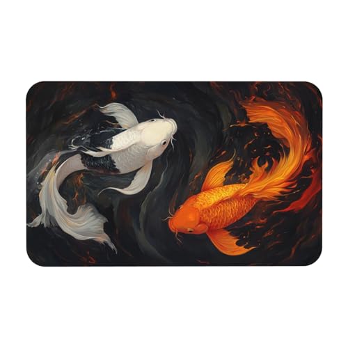Fish Bath mats Quick Dry Absorbent Bath Rugs Rubber Non Slip Bath Mat for Bathroom Floor Tub Shower Sink 16"×24" - color: Red and White Carp, size: 16"x24"