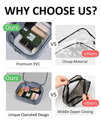 Moyad TSA Approved Toiletry Bag Clear Quart Size Travel Bags Makeup Bag | Large Opening, for Men and Women, Carry on Airline Compliant, Transparent Liquids Pouch, Grey - color: Grey, size: 3 Pack, Handle