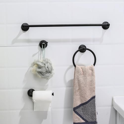 4 Pieces Matte Black Bathroom Hardware Set,Wall Mounted 23.6 inch Towel Bar Set Matte Black,Towel Rack Set,Toilet Paper Holder,Matte Black Bathroom Accessories Set, YM0254-B - color: Matte Black