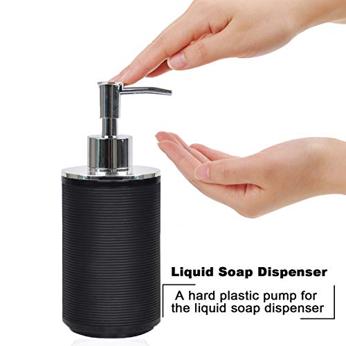CERBIOR Bathroom Accessories Set 6 Piece Bath Ensemble Includes Soap Dispenser, Toothbrush Holder, Toothbrush Cup, Soap Dish for Decorative Countertop and Housewarming Gift, Black - style: Black