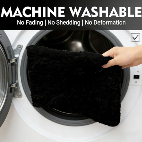 RUN HELIX Black Bathroom Rugs Sets 3 Piece Shaggy Bath Mat Non-Slip Mats Water Absorbent Bath Rug Floor Mats Soft Washable Shower Rug with U-Shaped Contour Rug Toilet Lid Cover Home Decor Accessories - color: Black