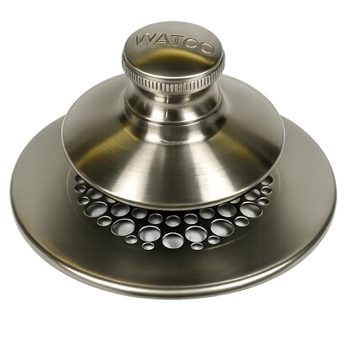 Watco Universal NuFit Push Pull Stopper, Silicone, 3/8 in or 5/16 in Combo Pin, Friction Pin, Grid, Universal Bathtub Drain Stoppers, Easy Install, Hair Catcher, Replacement Tub Drain, Brushed Nickel - color: Brushed Nickel