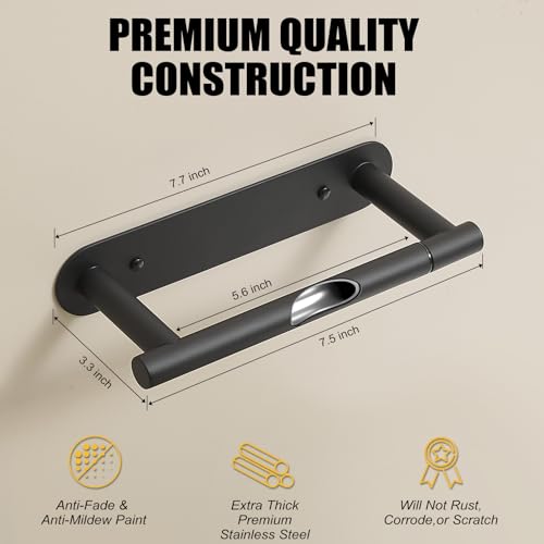 BESy Adhesive or Screw Toilet Paper Holder Wall Mount Rustproof Modern Roll Holder Flexible Pivoting Adjustable Tissue Handle with Self Adhesive or Mounted with Screws Stainless Steel Matte Black - color: Matte Black