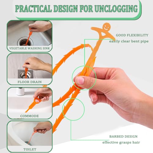 Drain Snake 8 Set: 35.5" Drain Clog Remover (x1), 60" Steel Hair Snake (x2), 30" PET Sink Snake (x3), Shower Head Cleaner Tool (1 pack) and 30" Cleaning Brush (x1) (Drain Snake 8 Set)
