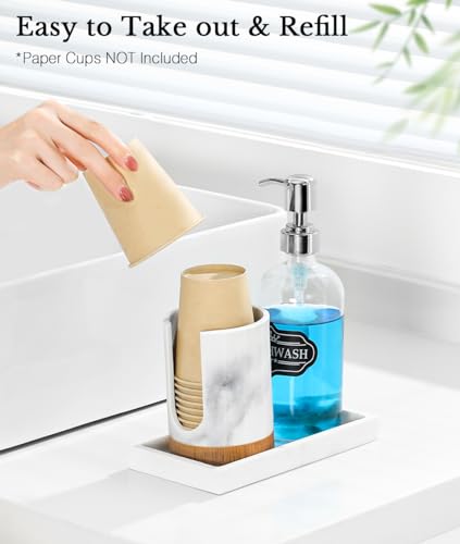 Luxspire Dixie Cup Dispenser, 5-7oz Bathroom Cup Dispenser, Marble Resin Dixie Cup Holder, Disposable Bathroom Paper Cup Holder, Cotton Pad Holder, Guest Bathroom Essentials, Gravel White, 1 Pack - color: Gravel White, size: 5-7oz