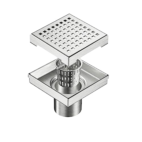 Neodrain Square Shower Drain with Removable Quadrato Pattern Grate, Brushed 304 Stainless Steel Square Drain for Bathroom, with Hair Strainer and Lifting Hook,CUPC Certified (Brushed Nickel, 4 in) - color: Stainless, size: 4 IN