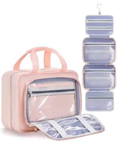 Travel Hanging Toiletry Bag for Women - Waterproof Cosmetic Organizer with Clear Window, Lightweight Bathroom Bags for Essentials, Makeup, Shampoo, Toiletries Pink,Large - color: Pink, size: L (11.8x9x4inch)