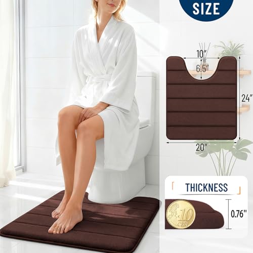 OLANLY Memory Foam Toilet Rugs U Shaped 24x20, Super Soft Absorbent Contour Bath Rugs, Quick Dry, Machine Washable Toilet Mat, Bathmat Floor Carpet, Bathroom Home Decor Accessories, Brown - color: Brown, size: 24" X 20" Contour Rug