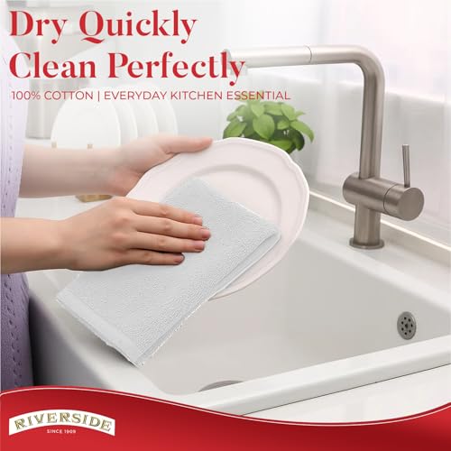 RIVERSIDE Bar Mop Towels Pack of 12, 16x19 Inches, 100% Ring Spun Cotton Terry Cloth Kitchen Towel, Highly Absorbent & Reusable Multipurpose Cleaning Rags for Bathroom, Hotel, Restaurant, White - color: White, size: Bar Mop (PK 12)