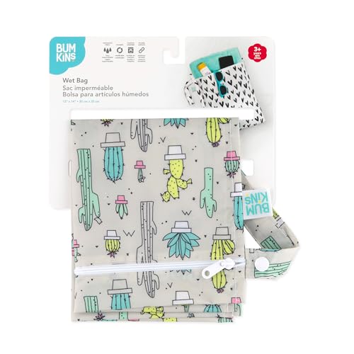 Bumkins Waterproof Wet Bag for Baby, Travel, Swim Suit, Cloth Diapers, Pump Parts, Pool, Beach, Gym Clothes, Toiletry, Hook to Stroller, Daycare, Zipper Reusable Wetdry Packing Pouch, Cactus Green - color: D7 Cactus, style: Wet Bag