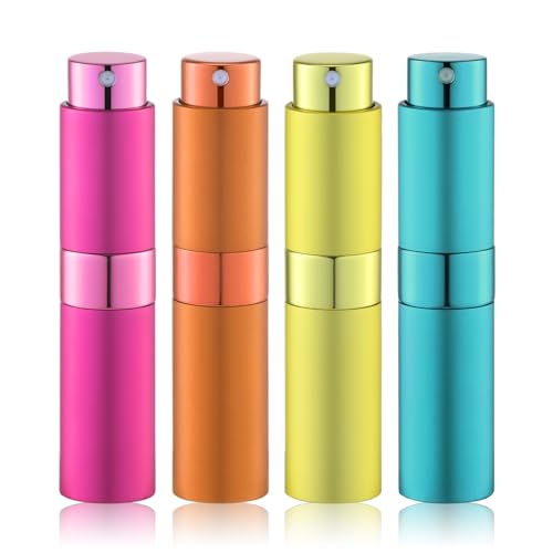 Lulupack Travel Perfume Bottle Refillable - Cologne Spray Atomizer Mini - Small Travel Size Sprayer Empty for Refill Sample Container - Portable Fragrance Decant Dispenser for Men Women 8ml 4PCS Pink - color: Rainbow Series