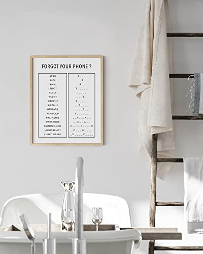 HAUS AND HUES Funny Bathroom Decor & Signs | Black and White Unscramble Wall Art, Beige Framed Guest Bathroom Humor Sign for Powder Room | 16"x20" - color: Unscramble, size: 16"L x 20"W, style: Beige Framed