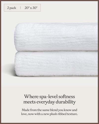 Cozy Earth Ribbed Hand Towel Set - 60% Cotton 40% Viscose from Bamboo Hand Towels - Soft & Absorbent Textured Ribbed Pattern - 2 Pack White - color: White, size: Hand Towel