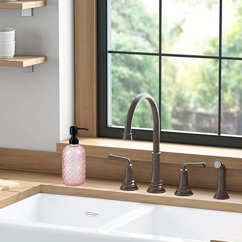12Oz Glass Soap Dispenser with 304 Black Rustproof Stainless-Steel Pump, Refillable Glass Soap Dispenser for Kitchen, Bathroom, Farmhouse (Pink) - color: Pink