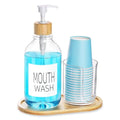 Mouthwash Dispenser with Cup Holder, Plastic Mouth Wash Pump Bottle with Tray for Bathroom Organizers, 17oz Refillable Clear Mouthwash Container - Bamboo - color: Group a - Clear
