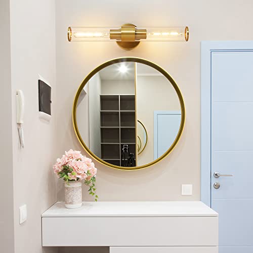 Hardwired Gold Bathroom Vanity Light Clear Glass Wall Sconce | Up & Down Bidirectional Lighting, Damp Rated For Bathrooms, Dimmable, Rustproof Gold Metal, 5-Year Manufacturer Warranty - color: Clear,Gold