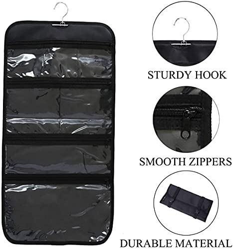 Foldable Clear Hanging Travel Toiletry Bag Cosmetic Organiser Storage - color: Black