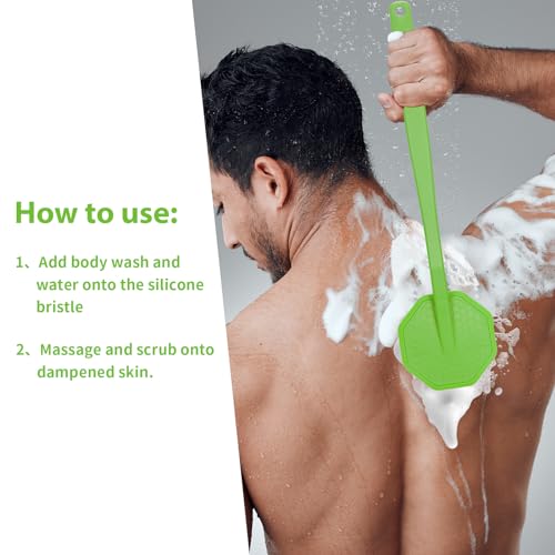 iTokGoK® Silver-Infused Silicone Back Scrubber with Long Handle Back Brush for Shower,Back Brush Long Handle for Men and Women,Ergonomic No-Slip Handle, Long-Lasting (Green) - color: Green