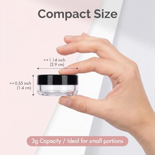 3 Gram Sample Jars with Lids, 25 Count Mini Cosmetic Containers - Makeup Travel Containers with Labels, Tiny Disposable Spatulas - color: Black