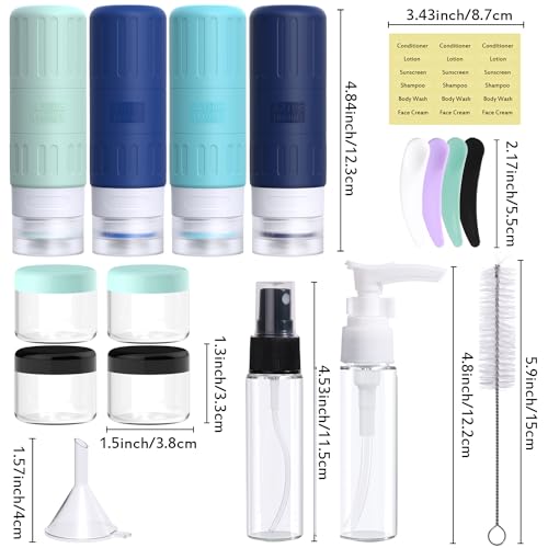 GLAMFIELDS Travel Bottles for Toiletries,TSA Approved 3.3oz Size LeakProof Silicone Toiletry Containers for Shampoo, Conditioner,Easy to Squeeze，Portable Travel Essentials for Lotion(18 Pack) Blue - color: Blue
