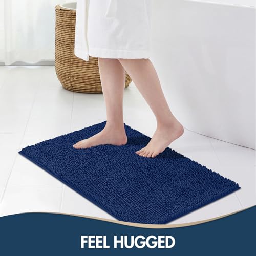 TREETONE Bathroom Rugs Sets, Thick Soft Absorbent 3 Piece Chenille Bath Rugs, Non-Slip, Dry Quickly, Machine Washable, Shaggy Mats with U-Shaped Toilet Rug for Bath Floor, Tub and Shower, Navy Blue - color: Navy Blue, size: 16"x24"+20"x32"+U Shape 20"x20"