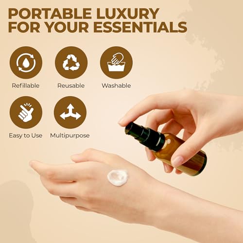VitalUp 6 Pack, 3 30ml (1oz) & 3 15ml (0.5oz) Empty Refillable Glass Amber Pump Bottle Ideal for Lotion Cream Essential Oil Travel Small Container, Convenience Pack - size: 6 pack (30ml & 15ml)