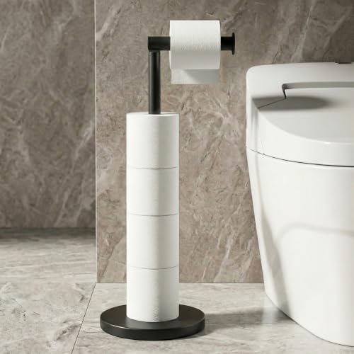 Cesun Extra Weighted Base Toilet Paper Holder Stand - SUS304 Rust Proof Free Standing Tissue Roll Holder for 4 Rolls, No Tipping, No Slipping, Matte Black - color: Black