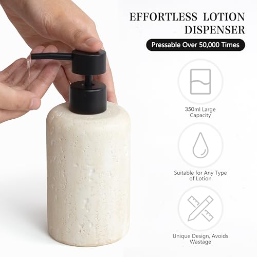 YMXYJM 2pcs/Set Hand Soap Dispenser Sets - 10.8oz Refillable Resin Liquid Soap Dispensers with Rust-Proof Pump for Bathroom Countertop or Kitchen, Faux Travertine - color: Faux Travertine