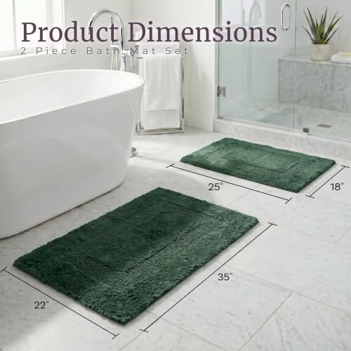 Bathroom Rugs - 2-Piece Cotton Bathroom Mat Set - Machine Washable Bath Mats for Bathroom, Kitchen, or Laundry Room by Lavish Home (Green) - color: Green