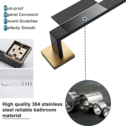 Bathroom Towel Bar Holder Sets Black and Gold 4-Piece Bathroom Hardware Set Stainless Steel Bath Accessories Kit. Wall Mounted,23.6 Inch - color: Black+gold, size: 4-Pieces Set-A