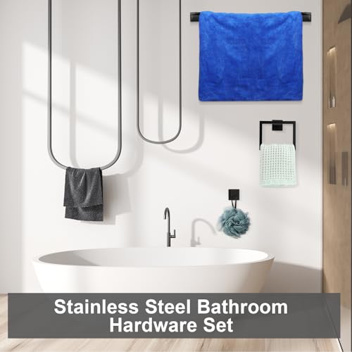 Gisafai 10 Pcs Black Bathroom Hardware Accessories Set 23.6 Inch Bath Towel Bar Kit Stainless Steel Bathroom Hardware Set Towel Racks Ring Robe Hooks Paper Holder for Wall Mounted - color: Black