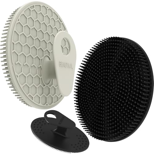 Silicone Body and Face Scrubber Set 3 Pack, BEAUTAIL Shower Bath Scrubber, Gentle Exfoliating Brush for Women Men Baby Sensitive Skin, More Hygienic Than Traditional Loofah, Long Lasting, Black+Gray - color: Black+gray
