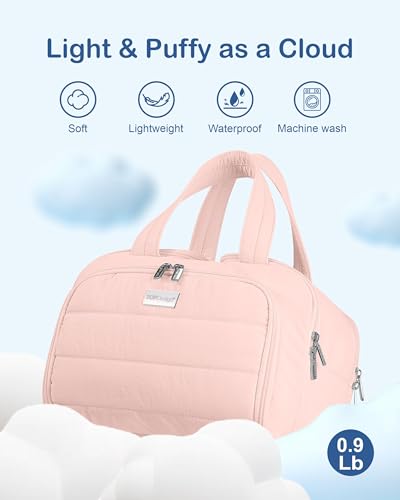 TOPDesign Travel Toiletry Bag for Women, Puffer Large Toiletry Bag, Lightweight Cosmetic Makeup Organizer with Handle for Traveling, Accessories, Essentials, Toiletries (Pink) - color: Pink
