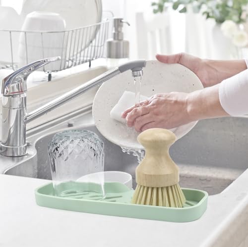 YASMEN Silicone Bathroom Soap Dishes, Sink Sponge Holder for Kitchen, Rubber Soap Dish with Drain, Shower Soap Sponge Tray, Sink or Counter Organizer, for Bar Soap, Bottle, Dish Soap Dispenser- Green - color: Green, size: M(9"×3.15" )