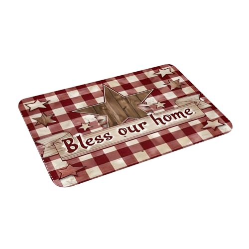 Bath Mat Country Star Burgundy Red Plaid Berry Retro Wood Quick Dry Bathroom Rugs Non Slip Absorbent Shower Flannel Rug Floor Mat for Bathroom,Bathtub,Sink,Bedroom,16"X24" - color: Cay19
