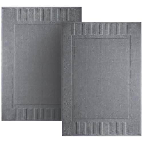 White Classic Luxury Bath Mat Floor Towel Set - Absorbent Cotton Hotel Spa Shower/Bathtub Mats [Not a Bathroom Rug] 22"x34" | 2 Pack | Dark Gray