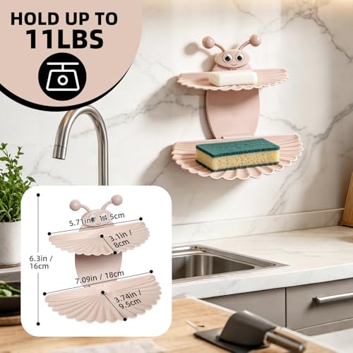 2PCS Double-Deck Soap Dish Holder for Shower, Bee Shape Wall Mounted Soap Holder with Strong Adhesive, Self Draining Soap Tray, No Drilling Bathroom Accessories, Nordic Pink - size: 2PCS 7"×6.5"