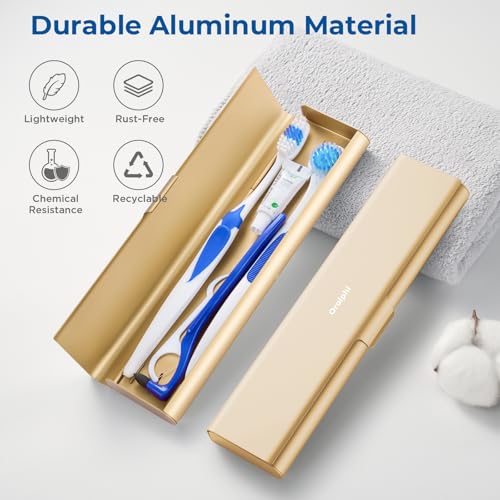 Wider Aluminum Toothbrush Travel Case, Portable Travel Toothbrush Holder, Durable Manual Toothbrush Box Container for Traveling, Bathroom, Camping, Business Trip, Gold - color: Gold, size: 1 Pack (Large)