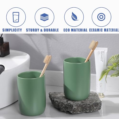 Toothbrush Holders for Bathrooms - 2 Cups Ceramic Toothbrush Toothpaste Holders Set, Green Bathroom Tumbler Cups Reusable Toothbrush Mouthwash Cup, Bathroom Counter Organizer. - color: Green, size: 2pcs