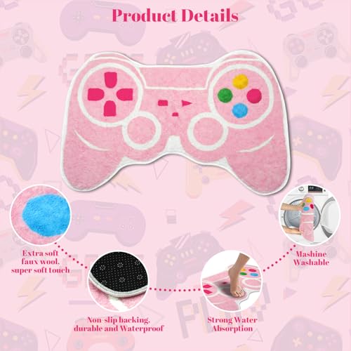 Gaming Bath Mat, Gamer Bath Rugs Non-Slip Absorbent PlayStation Rug Video Game Rug for Bathroom Floor Tub Kids Bathroom Rugs - color: Pink