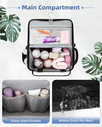 Marscamd Hanging Shower Caddy Organizer Bag for Travel with Hanging Hook, Quick Dry Mesh Bathroom Caddy Toiletry Bag with Handle for College, Dorm, Gym, Camping, Black - color: Black
