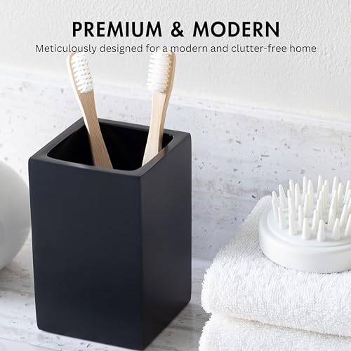 Yew Design Matte Black Toothbrush and Toothpaste Holder for Bathroom Vanity and Countertop, Square Organizer for Electric Toothbrushes, Floss, Razors, Cotton, and Mouthwash - color: Square Matte Black