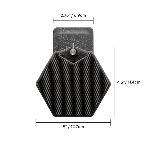 TOOLETRIES Silicone Body Scrubber, Shower Scrubber with Hook - Charcoal | Exfoliating shower scrubber for sensitive skin that dries quickly and stays hygienic for everyday use.
