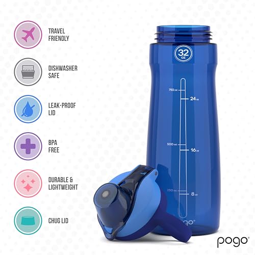 Pogo BPA-Free Tritan Plastic Water Bottle with Chug Lid, 32 Oz, Blue - color: Blue, size: 32 Ounces