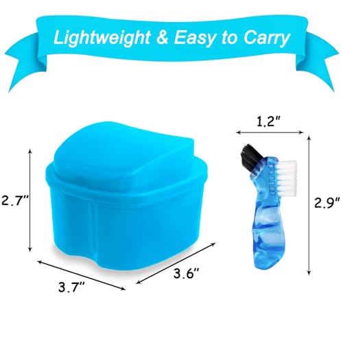 Keedolla Denture Cup Orthodontic Retainer Case, Denture Bath Box Dental Mouthguard Case Cleaning with Brush, Strainer Basket and Lid Waterproof - Blue - color: Blue